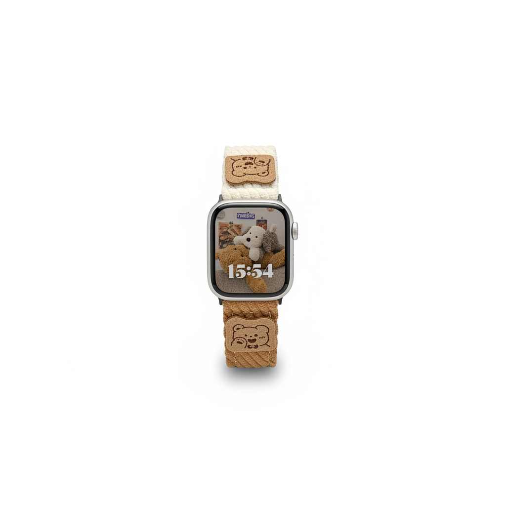 Retro corduroy bear Velcro Apple Watch strap